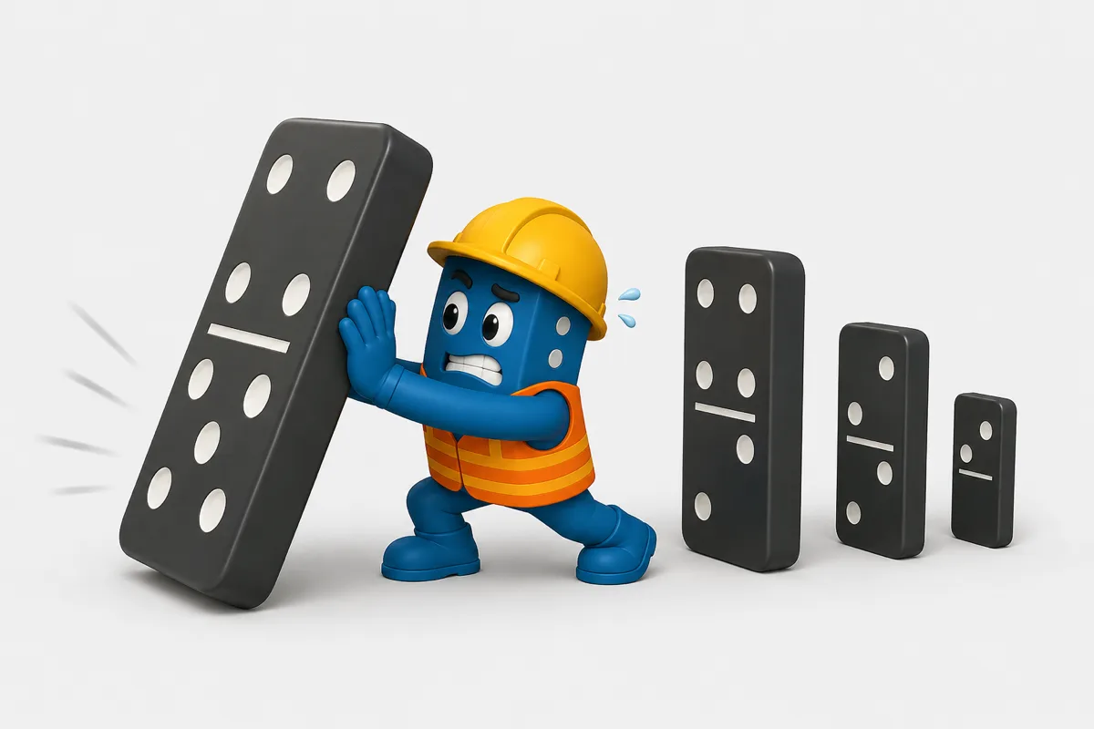 RISK-B stopping a chain of falling dominoes