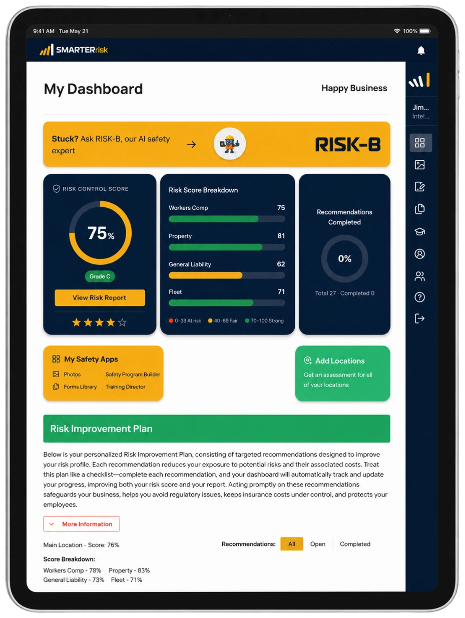 SmarterRisk dashboard on an iPad